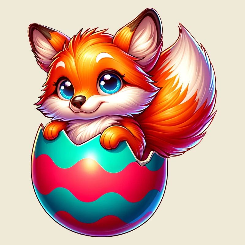 Hatching red fox from Easter egg