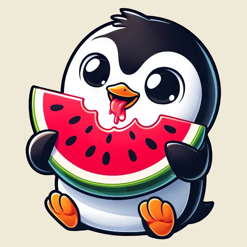 Pingouin avec dessin animé de pastèque