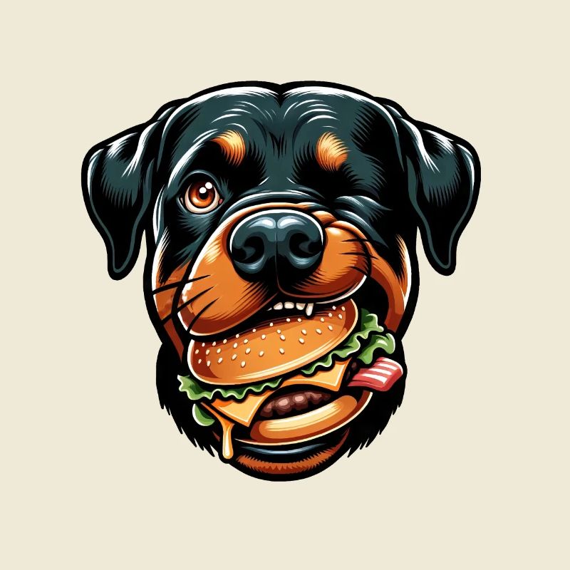Rottweiler with hamburger cheeseburger