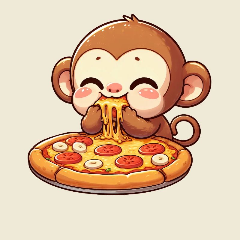 Chimpanzé mangeant de la pizza et du fromage