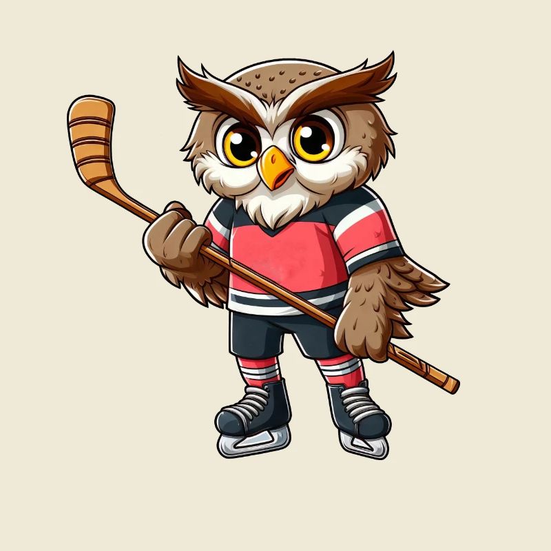 Lustige Eule Eishockeyspieler Comic Eishockey
