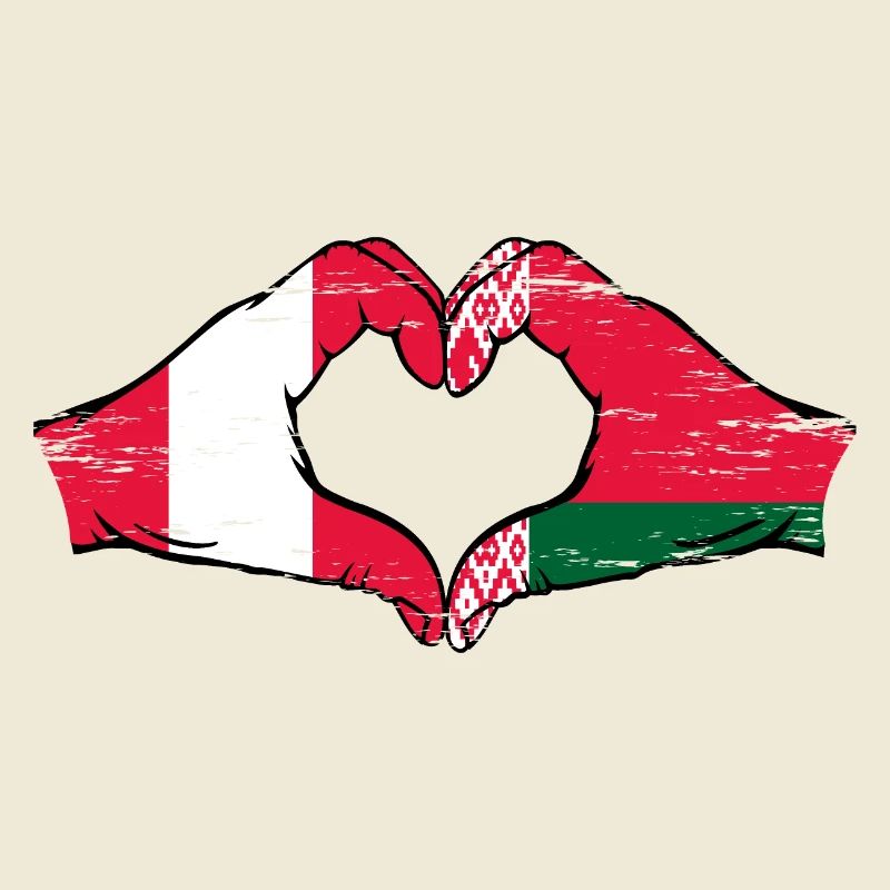 Pérou Biélorussie drapeau mains forme de coeur utilisé