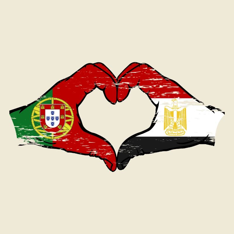 Portugal Égypte Drapeau Mains Coeur Forme Utilisé