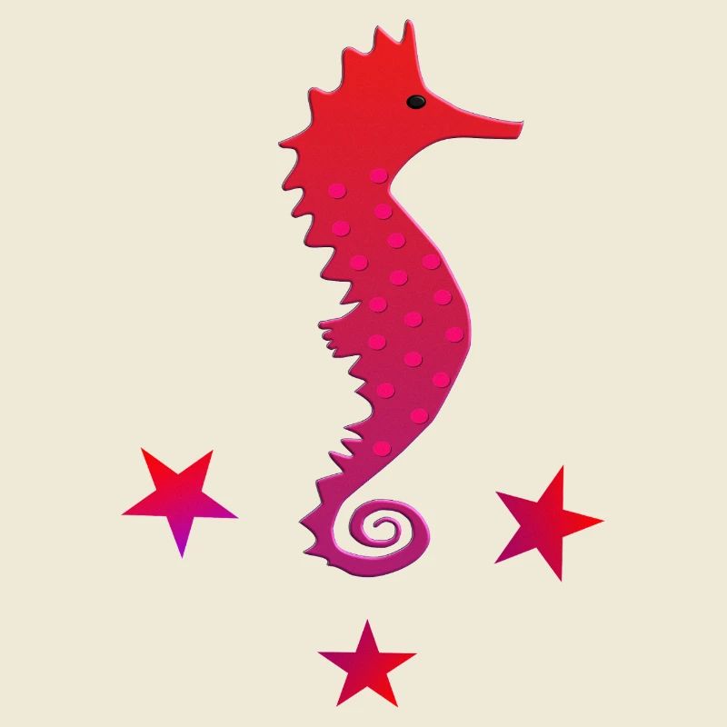 rotes Seepferdchen mit Sternchen pinkes Seepferd