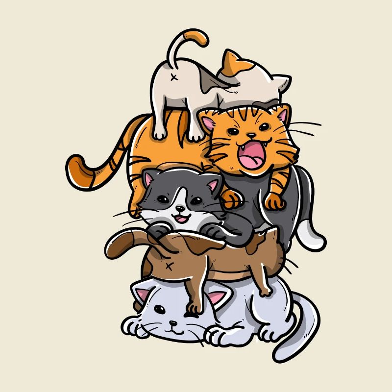 Sleeping Cats Stack Anime Chatons Kawaii