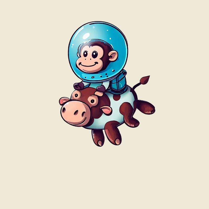 Monkey on Cow Rocket Shake Astronaut Cosmonaut