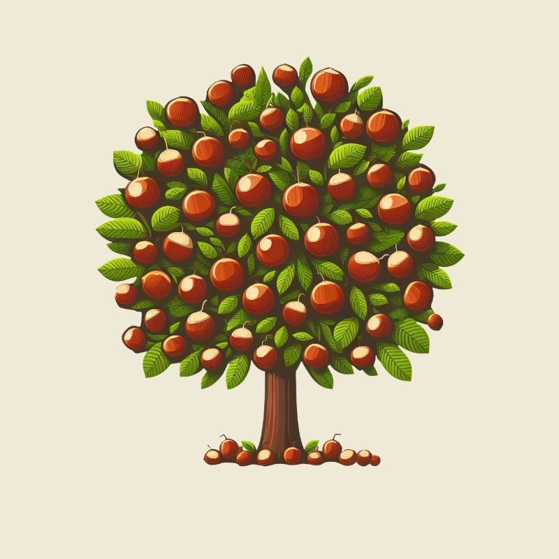 Autumn Treasures: Deciduous Tree with Chestnuts & Trees