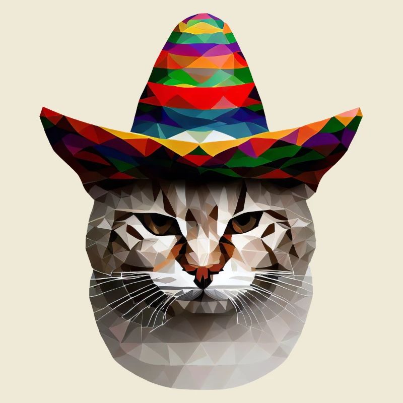 Polygon cat with Mexican hat and
