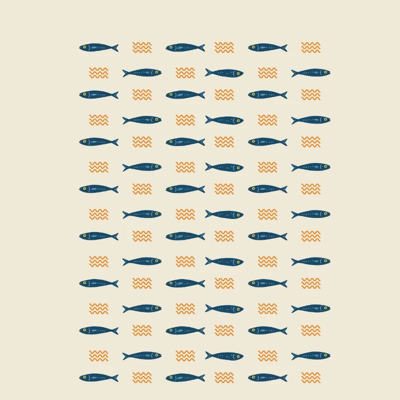 Minimalist Sardines and Waves Pattern for Summer