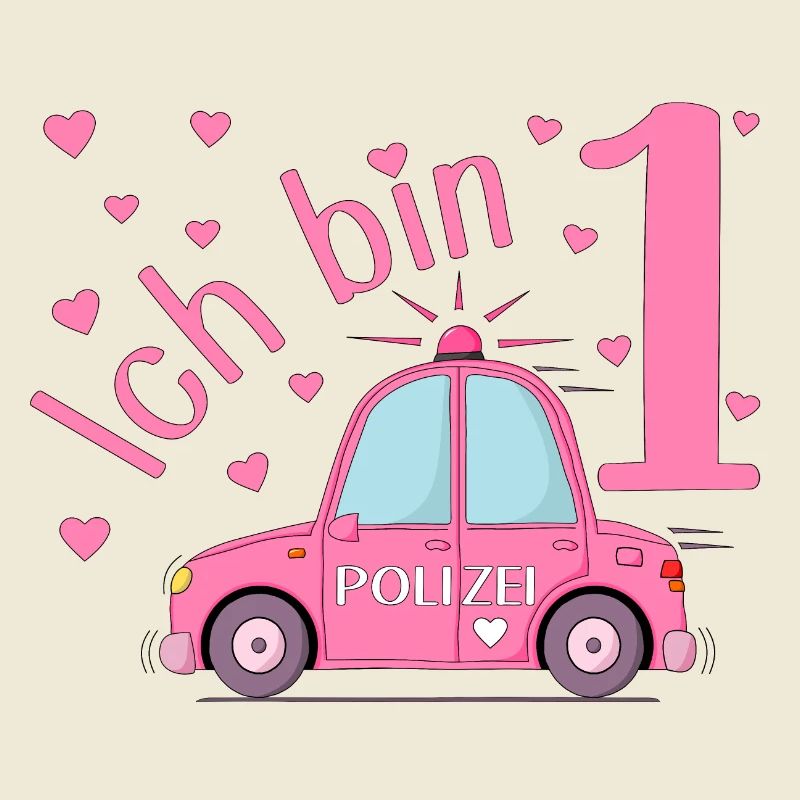 Polizeiauto Ich bin 1 Geburtstag Rosa