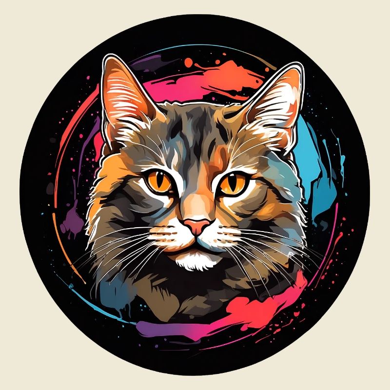 Portrait de chat mignon en technique d'aquarelle dans un cercle