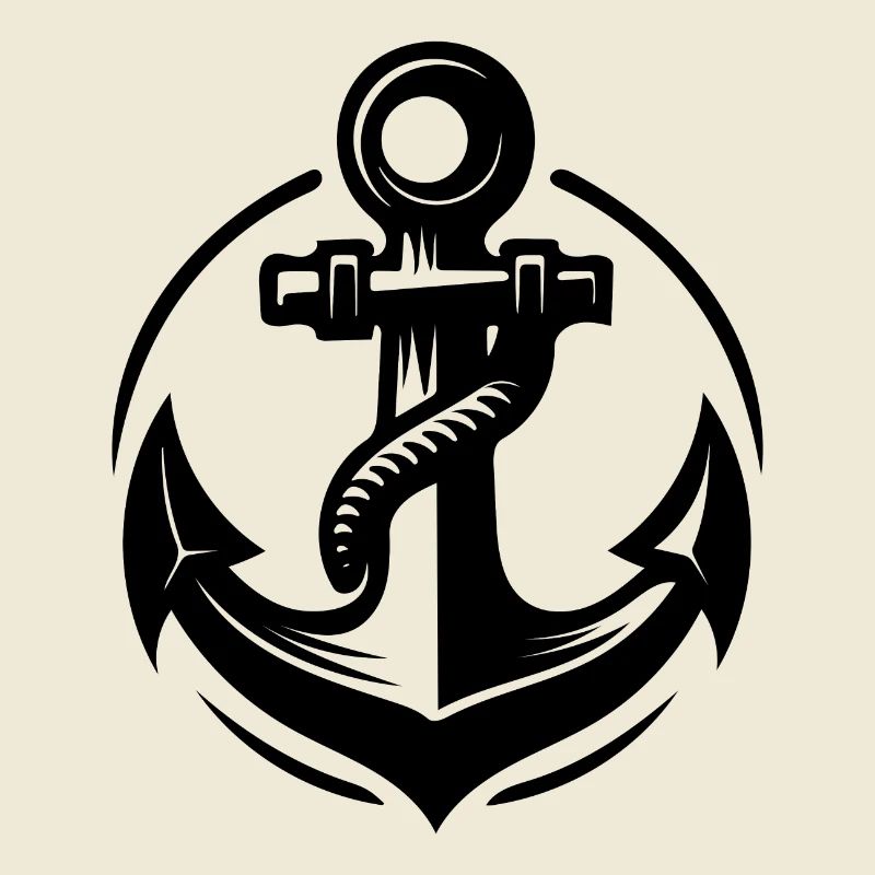 Old wet anchor with thick rope