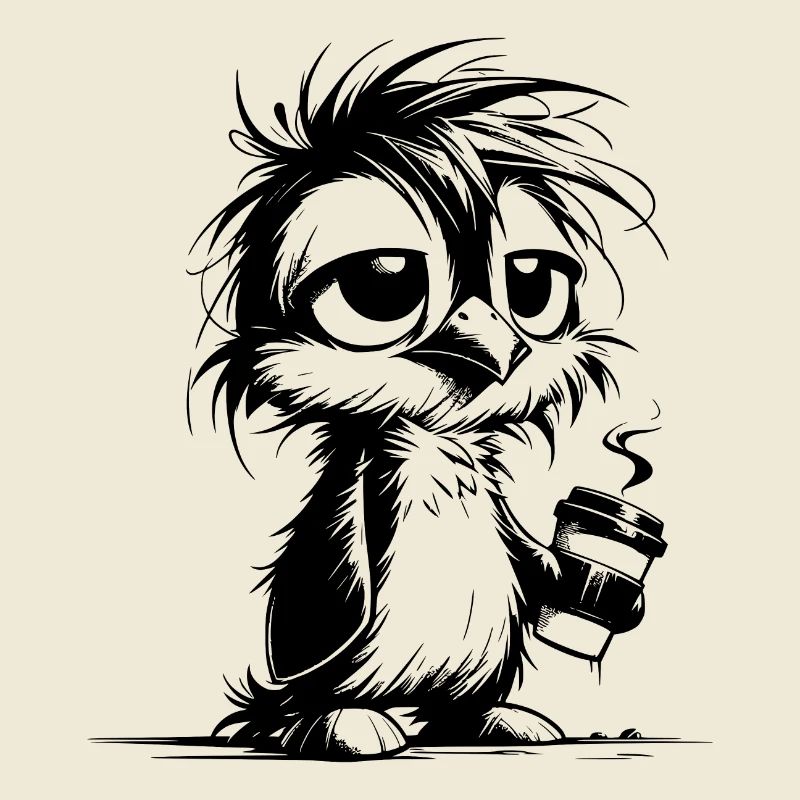 Really tired penguin not rested with coffee