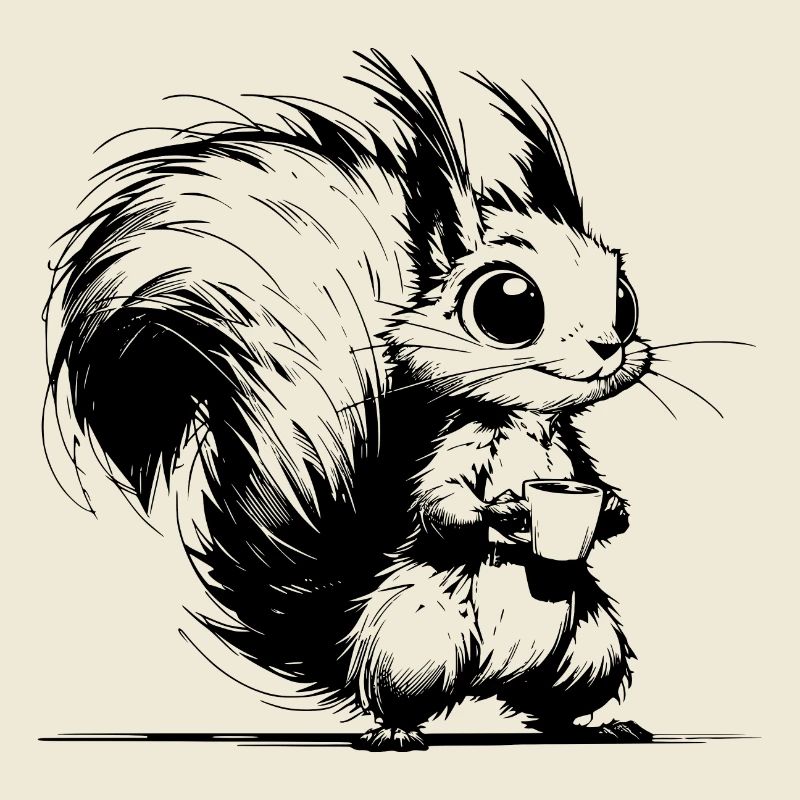 Bright baby squirrel with coffee