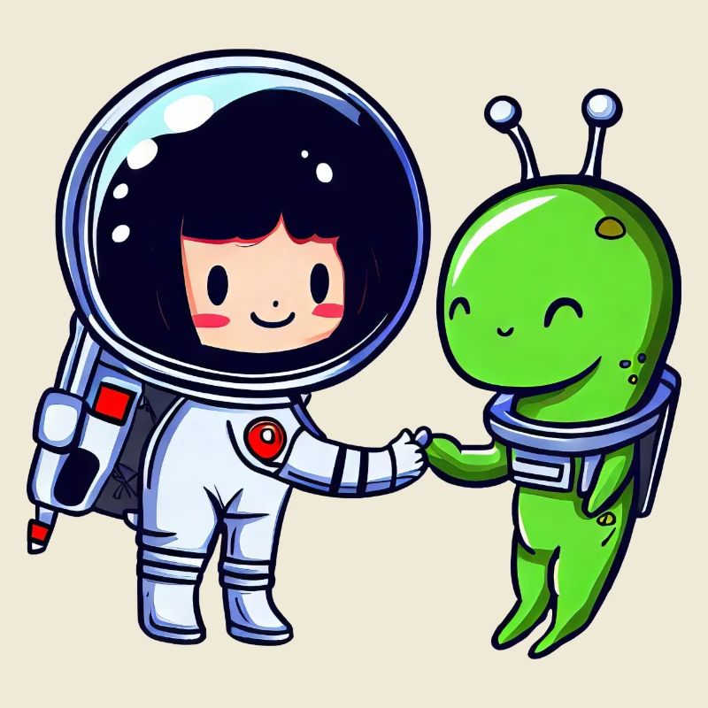 Salutation dans l’espace : poignée de main d’un extraterrestre et d’un astronaute