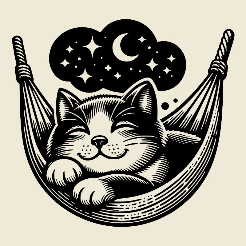 Petit chat endormi dans un hamac