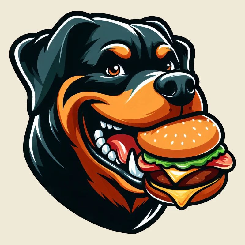 Lustiger Rottweiler Hamburger Cheeseburger Fast Fo