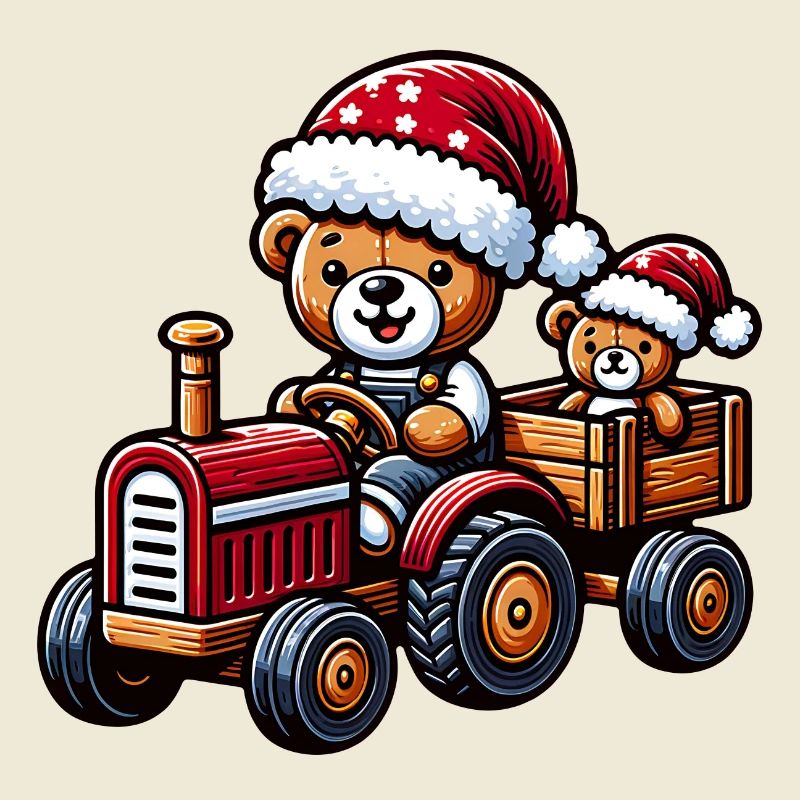 Teddy als Weihnachtsmann mit Traktor