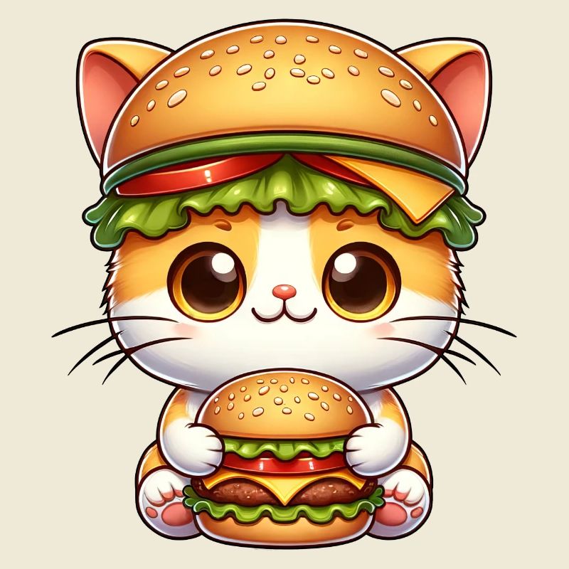 Whimsical Cat with Cheeseburger Hat Fast