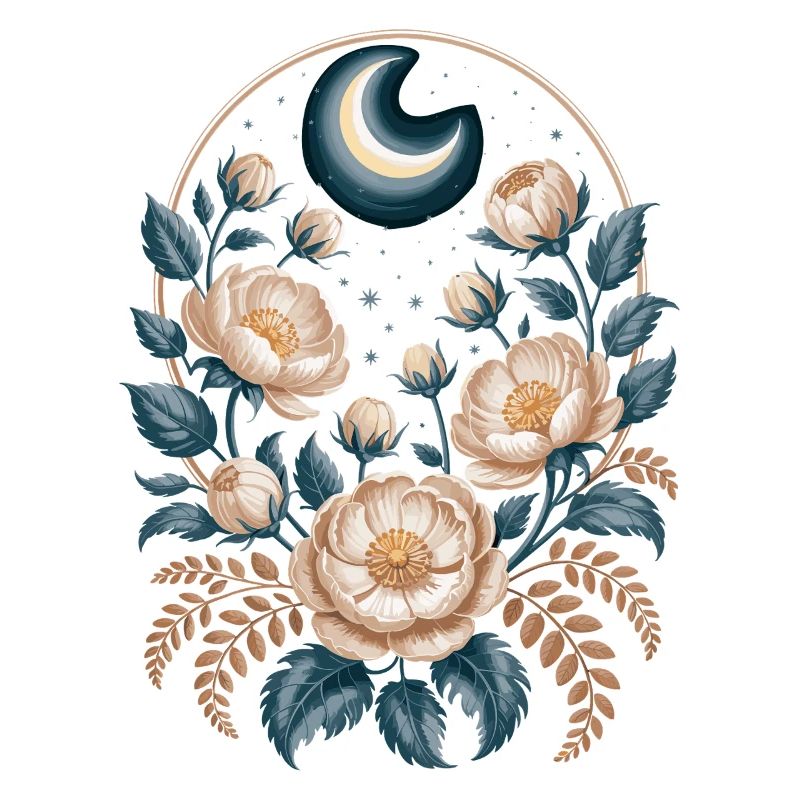 Moon and floral patterns for nighttime elegance