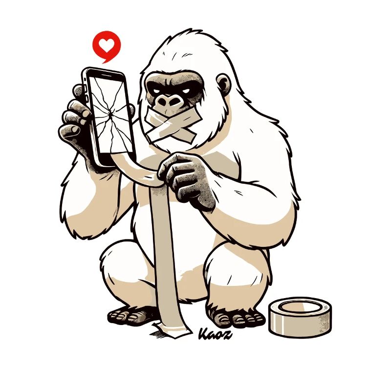White gorilla repairs broken mobile phone