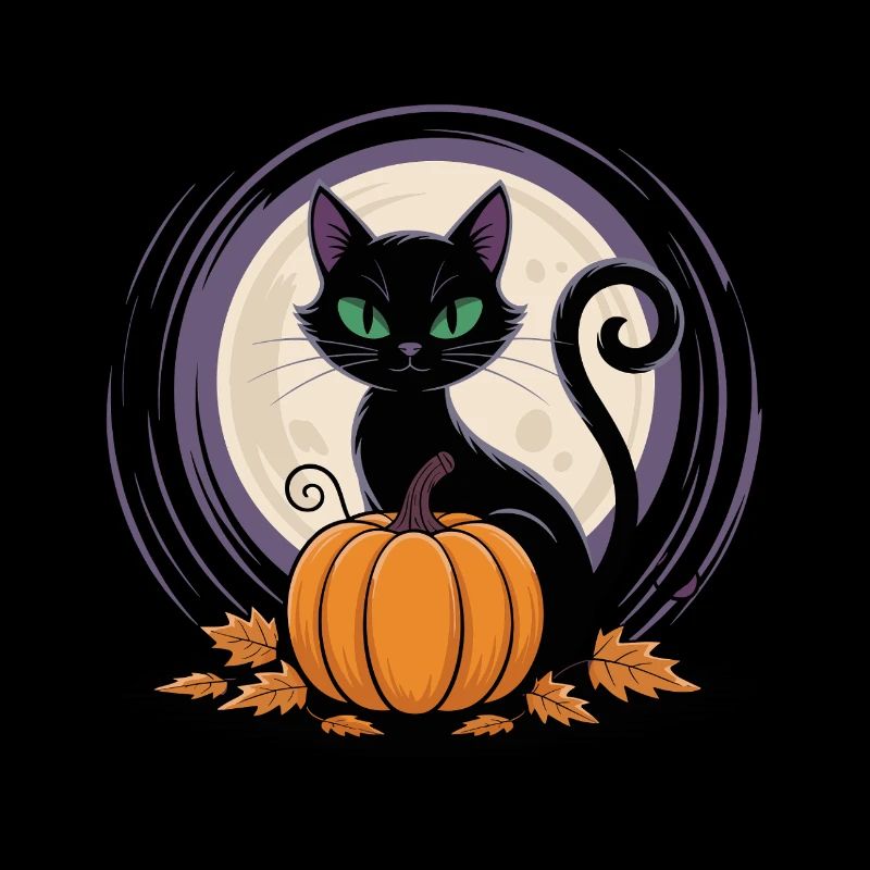 Chat au clair de lune avec citrouille
