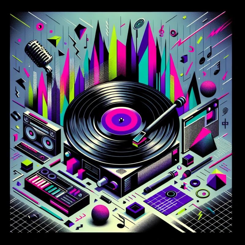 Neon Turntable Cityscape