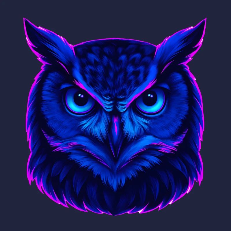 Neonblaue Eule mit intensivem Blick