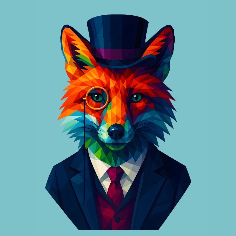 WPAP Style Animals - Fox Elegant Suit Monocle