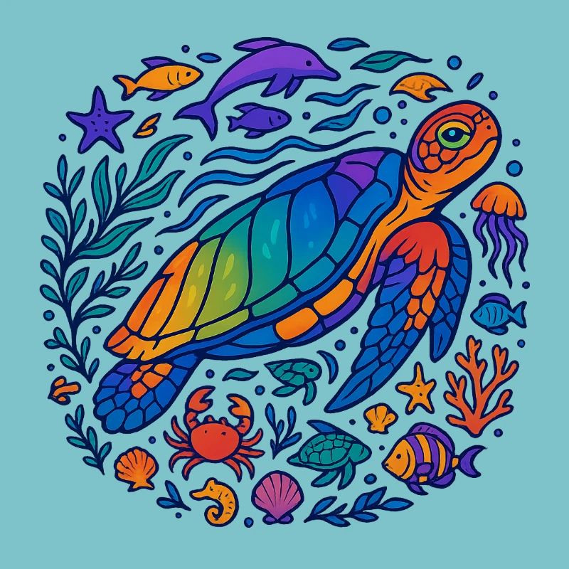 Créatures marines colorées – Turtle & Ocean