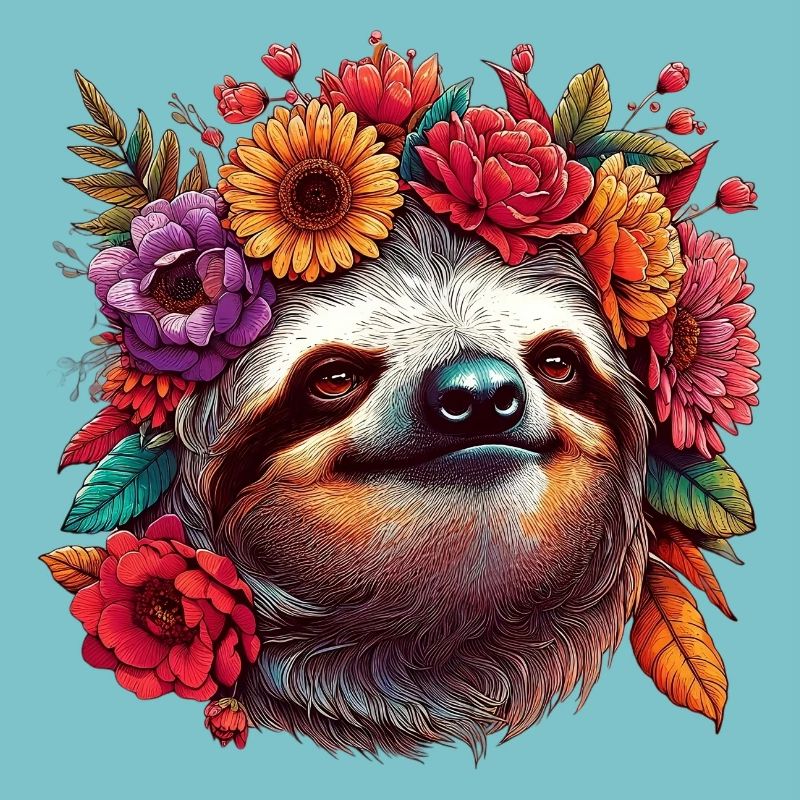Faultier mit Blumen