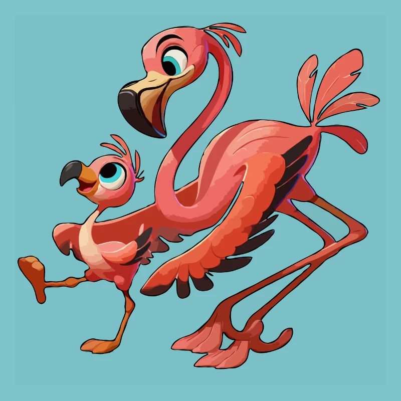 Flamingo-Mutter mit herumtollendem Kind