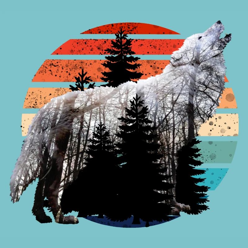 Howling Wolf Double Exposure with Retro Sunset