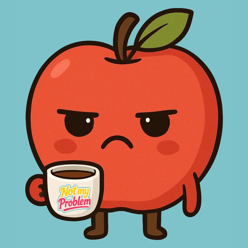 Grumpy Kawaii Apple - Funny Not My Problem Meme