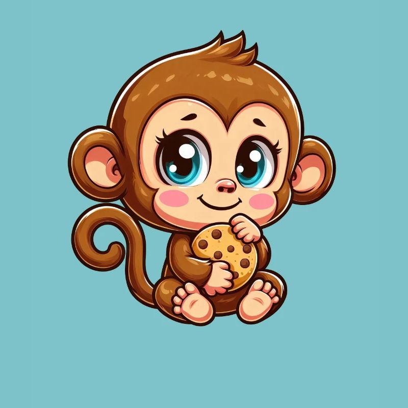 Mignon singe chimpanzé grignoter des biscuits dessin animé