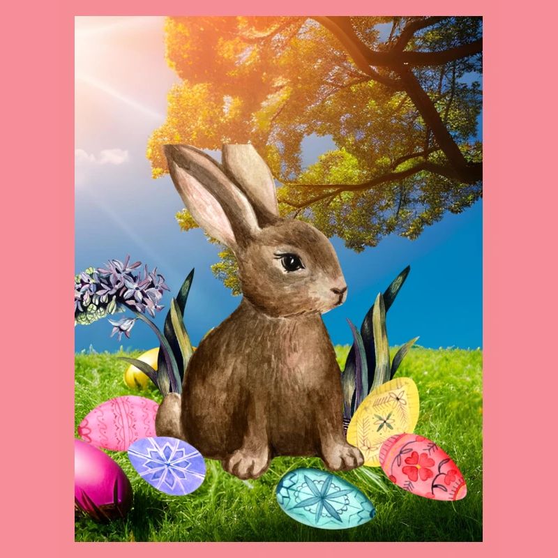 Spring Easter bunny with Easter eggs