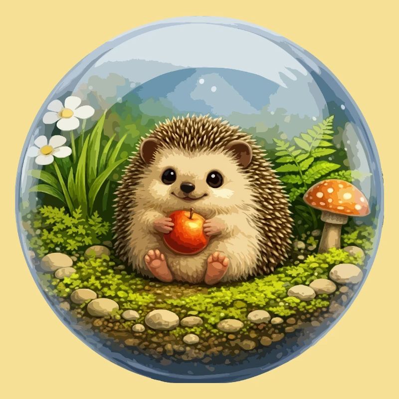 Hérisson dans une boule de verre avec scène de forêt