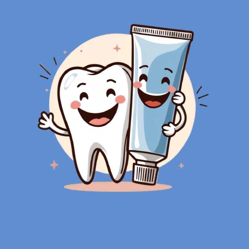 Smiling tooth with toothpaste
