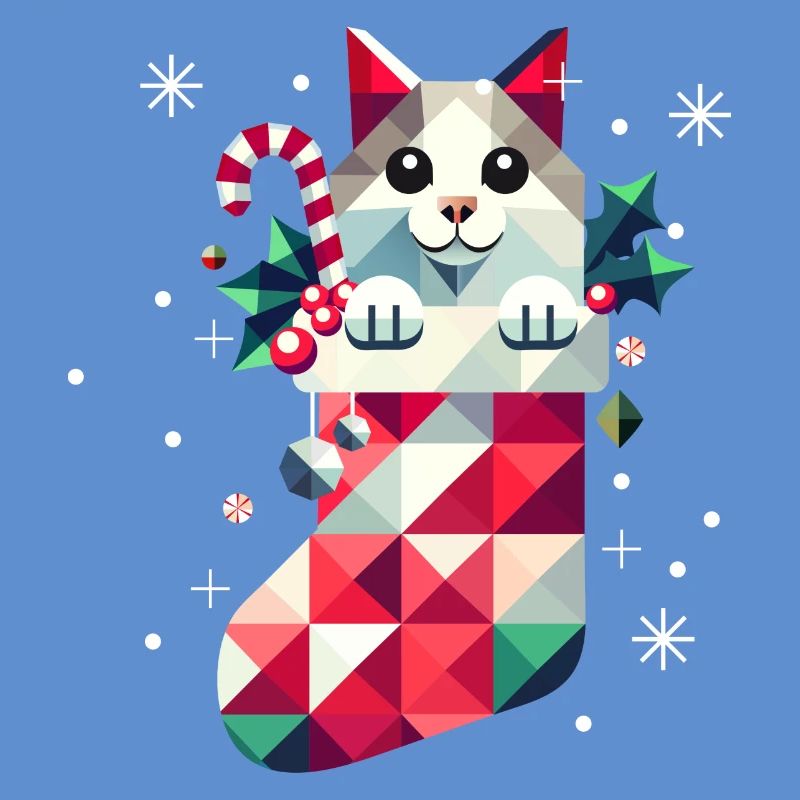 Chat mignon dans un bas de Noël coloré