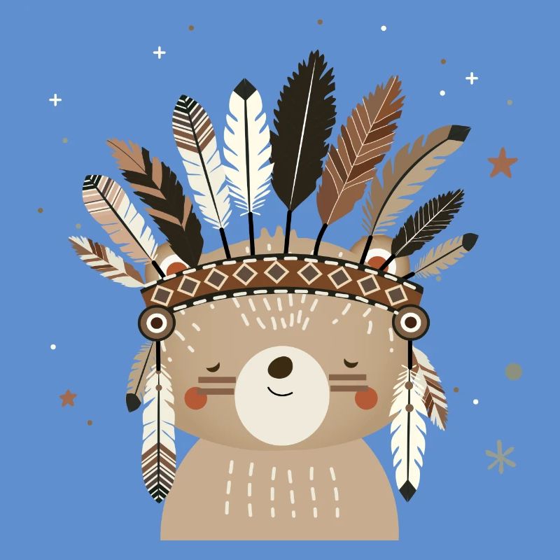 Ours mignon avec coiffe en plumes dans le style boho