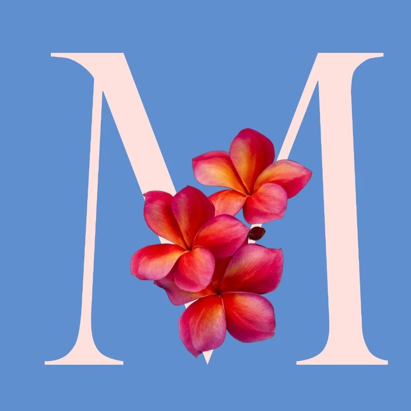 Monogramm M mit Pinker Blüte