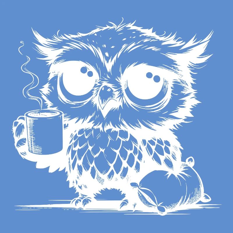 Verschlafene Eule die Kaffee zur Pflicht erklärt