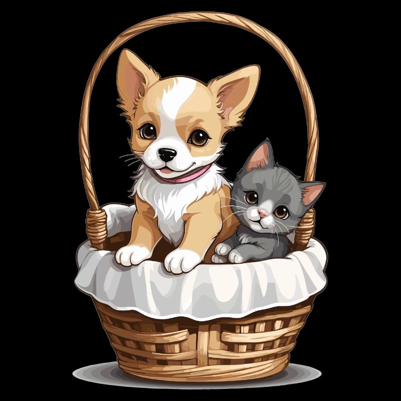 Chien et chat mignons dans un panier