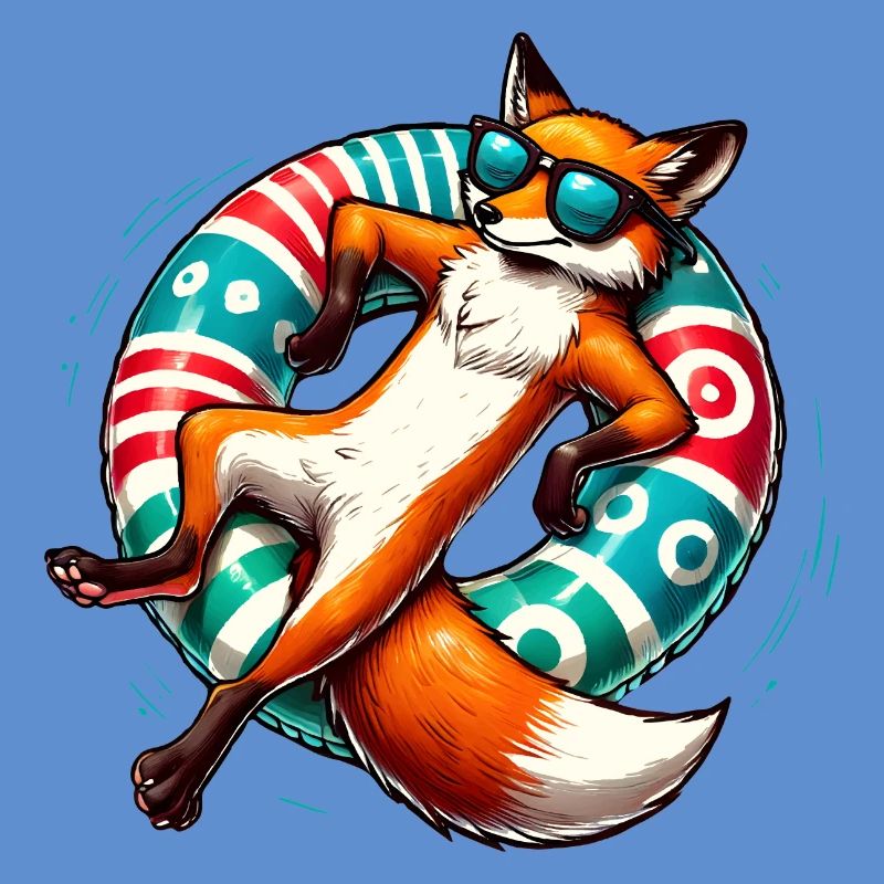 A relaxed fox on a swimming ring