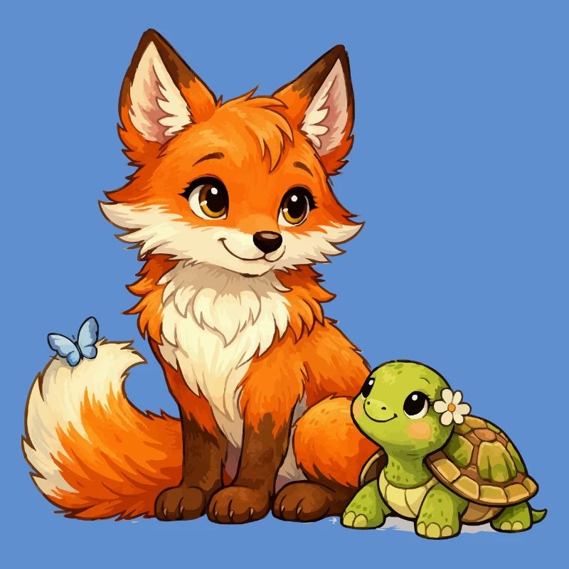Fox and a cute turtle