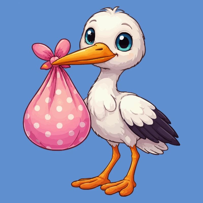 Cuddly pelican with pink bundle