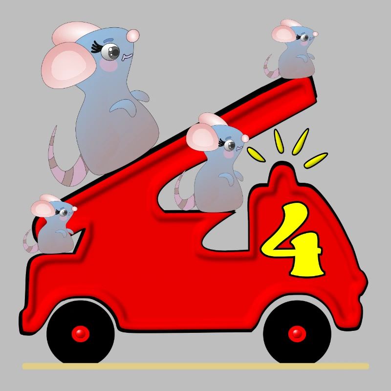 Four - 4th Birthday - Fire Engine - Toddler Mice