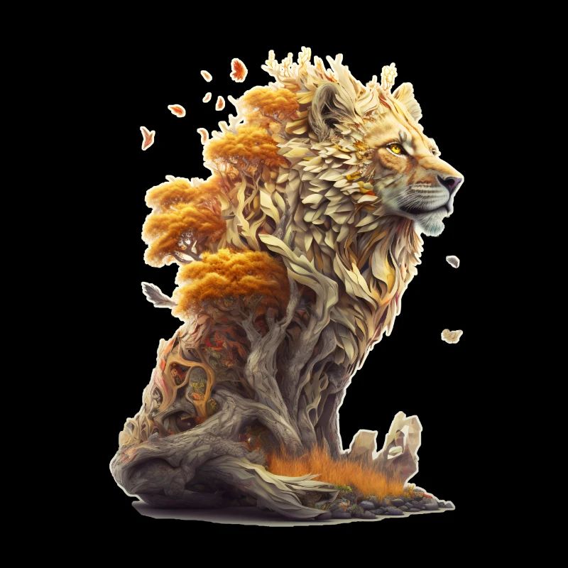 Lion avec des éléments de savane, conception de lion