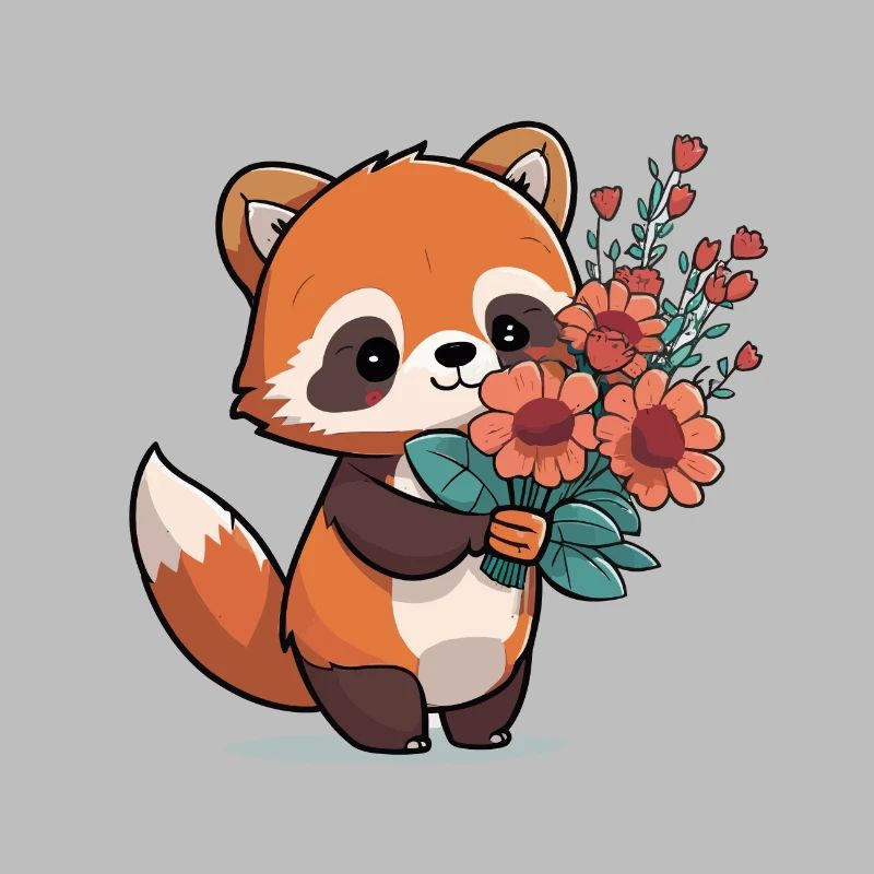 Panda roux à fleurs