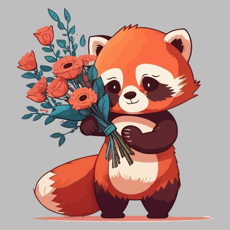 Panda roux à fleurs